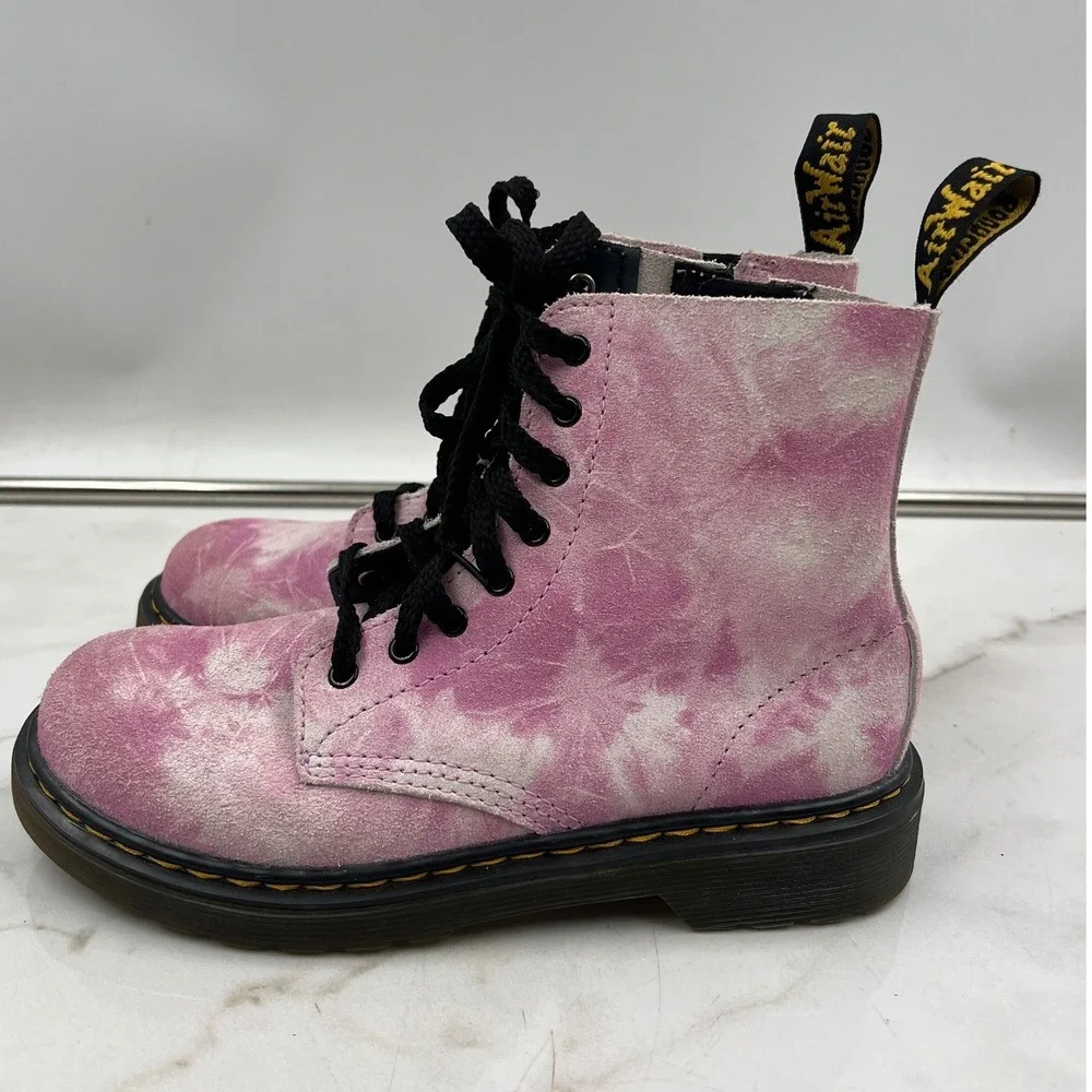 Dr. Martens 1460 Boots Junior Size 3 Pascal J Pink Tie Dye Suede Lace Up
